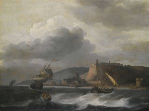 Shipping off a coast in choppy water by Aernout Smit Oil Painting