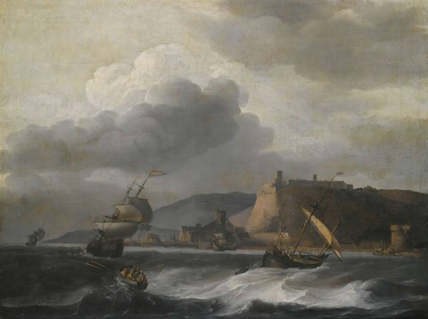 Shipping off a coast in choppy water by Aernout Smit - Hand-Painted Oil Painting Reproduction