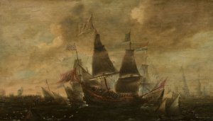 Sea battle by Aert Anthonisz Oil Painting