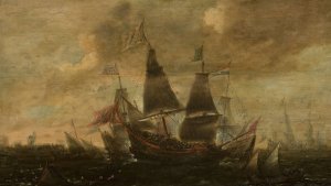 Sea battle by Aert Anthonisz Oil Painting