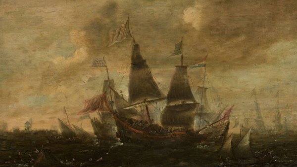 Sea battle by Aert Anthonisz - Hand-Painted Oil Painting Reproduction