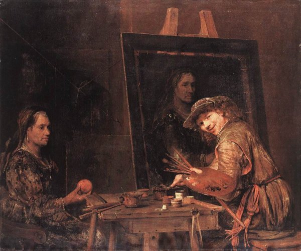 Main Product Photo of Self-Portrait at an Easel Painting an Old Woman Painting by Aert De Gelder