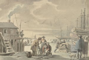 Gezicht op de bevroren Merwede bij Moerdijk by Aert Schouman Oil Painting