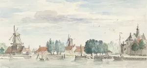 Gezicht op Dordrecht met de Rietdijkspoort en windmolens by Aert Schouman Oil Painting