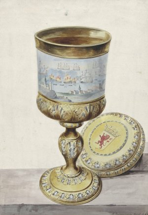 Golden cup with lid by Aert Schouman Oil Painting