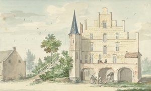 Het kasteel en school te Wouw by Aert Schouman Oil Painting