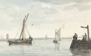 Het stenen vuurbaken en het havenhoofd van Durgerdam Oil painting by Aert Schouman