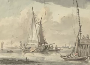 Zeilschepen op de rivier bij Dordrecht Oil painting by Aert Schouman