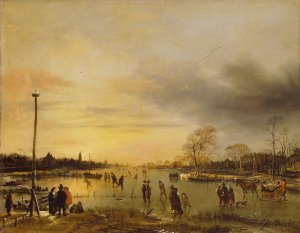 A Skating Scene by Aert Van Der Neer Oil Painting
