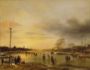 A Skating Scene by Aert Van Der Neer Oil Painting
