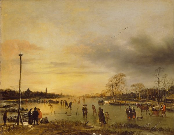 A Skating Scene  by Aert Van Der Neer - Hand-Painted Oil Painting Reproduction