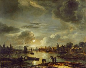 Canal Scene by Moonlight by Aert Van Der Neer Oil Painting