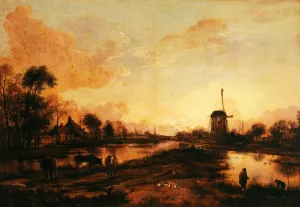 Coucher de soleil sur l'Yssel Oil painting by Aert Van Der Neer