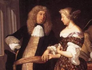 Elegant Couple in an Interior Detail by Aert Van Der Neer Oil Painting
