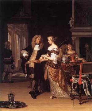 Elegant Couple in an Interior by Aert Van Der Neer Oil Painting