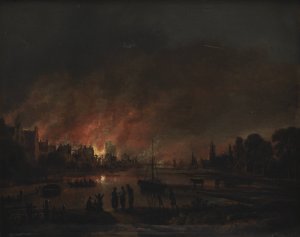 Fire at a Village by Night by Aert Van Der Neer Oil Painting