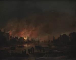Fire at a Village by Night by Aert Van Der Neer Oil Painting