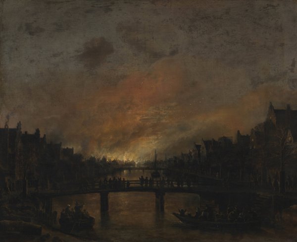 Fire at Amsterdam by Night  by Aert Van Der Neer - Hand-Painted Oil Painting Reproduction