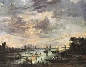 Fishing at Moonlight by Aert Van Der Neer Oil Painting