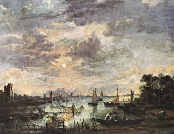 Main Product Photo of Fishing at Moonlight Painting by Aert Van Der Neer