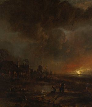 Fishing at night by Aert Van Der Neer Oil Painting