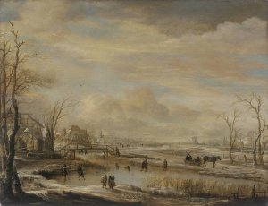 Frozen River with a Footbridge by Aert Van Der Neer Oil Painting