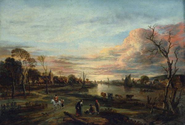 Landscape at Sunset  by Aert Van Der Neer - Hand-Painted Oil Painting Reproduction