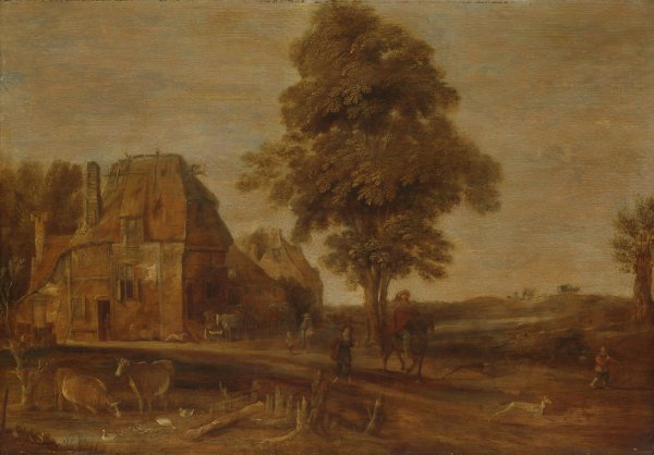 Landscape with an Inn  by Aert Van Der Neer - Hand-Painted Oil Painting Reproduction