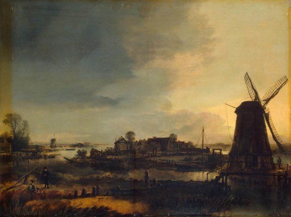 Landscape with Windmill by Aert Van Der Neer - Hand-Painted Oil Painting Reproduction
