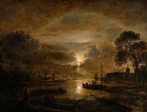 Moonlight at a Dutch River by Aert Van Der Neer Oil Painting