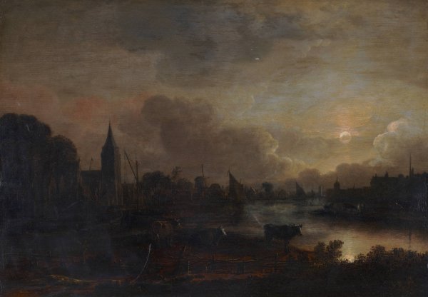 Moonlight Landscape by Aert Van Der Neer - Hand-Painted Oil Painting Reproduction