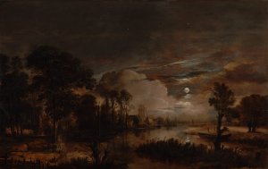 Moonlit Landscape with a View of the New Amstel River and Castle Kostverloren by Aert Van Der Neer Oil Painting