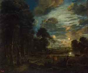 Night Landscape with a River by Aert Van Der Neer - Oil Painting Reproduction