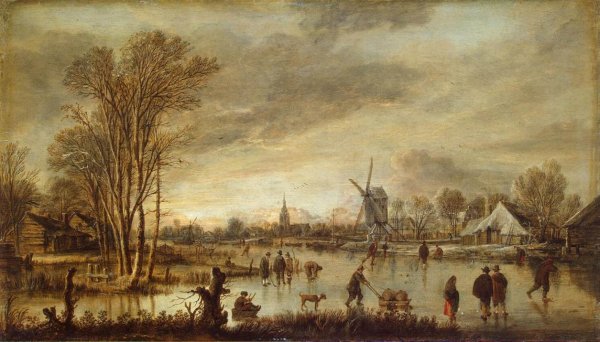 River in Winter by Aert Van Der Neer - Hand-Painted Oil Painting Reproduction