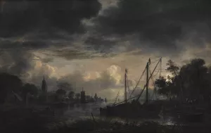 River Landscape in Moonlight by Aert Van Der Neer Oil Painting