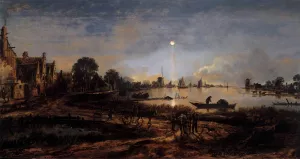 River View by Moonlight by Aert Van Der Neer - Oil Painting Reproduction