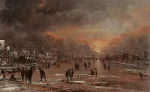 Sports on a Frozen River by Aert Van Der Neer Oil Painting