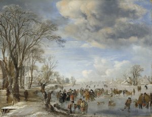 Winter in Holland - Skating Scene Oil painting by Aert Van Der Neer