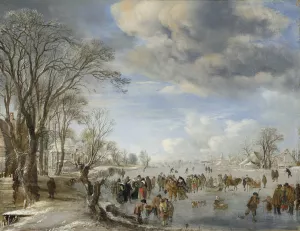 Winter in Holland - Skating Scene by Aert Van Der Neer Oil Painting
