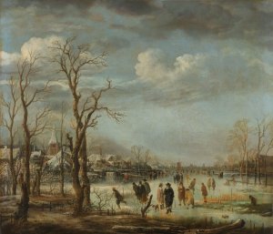 Winter Landscape near a Town with Bare Trees by Aert Van Der Neer Oil Painting