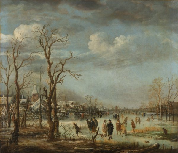 Winter Landscape near a Town with Bare Trees  by Aert Van Der Neer - Hand-Painted Oil Painting Reproduction