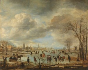 Winter Landscape near a Town with Kolf Players and Horse-Drawn Sleighs by Aert Van Der Neer Oil Painting