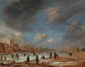 Winter Landscape near a Town with Kolf Players by Aert Van Der Neer Oil Painting