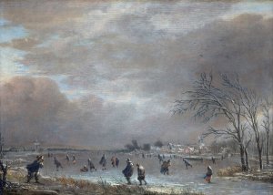 Winter Landscape with Skaters on a Frozen River by Aert Van Der Neer Oil Painting