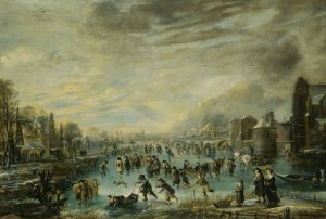 Winter Landscape With Skaters by Aert Van Der Neer Oil Painting
