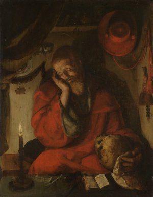 Saint Jerome in his Study by Candlelight by Aertgen Claesz Van Leyden Oil Painting