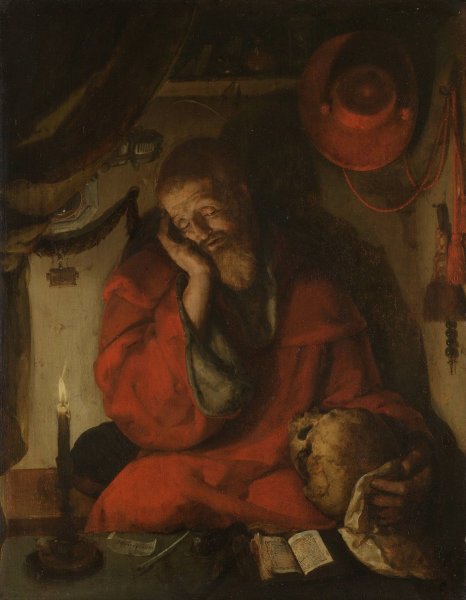 Saint Jerome in his Study by Candlelight  by Aertgen Claesz Van Leyden - Hand-Painted Oil Painting Reproduction