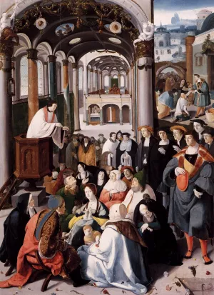 Church Sermon by Aertgen Van Leyden Oil Painting