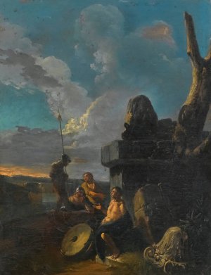 Soldiers Conversing By Roman Ruins by After Andrea Locatelli Oil Painting