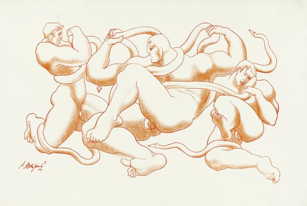 Abstract Nude  by After Auguste Rodin - Hand-Painted Oil Painting Reproduction